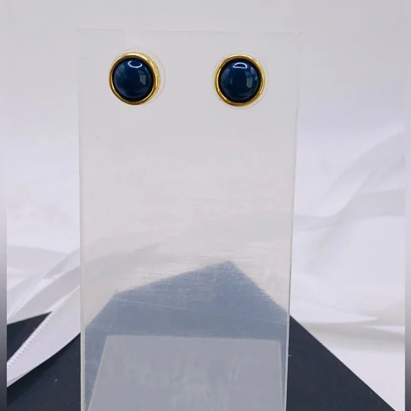 👑💕NEW! NWT Trina Turk Navy Gold Stud Earrings💕👑 - Picture 6 of 8